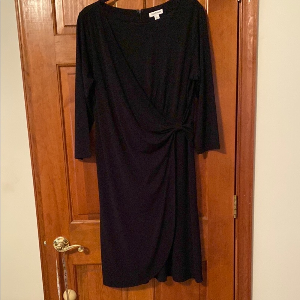 Joan Rivers Wrapped in Elegance - Black Faux Wrap KneeLength Dress Zip Back